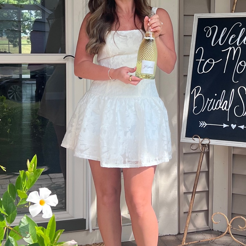 Lulu's White Basque Waist Floral Bow Tie Back Mini Dress
